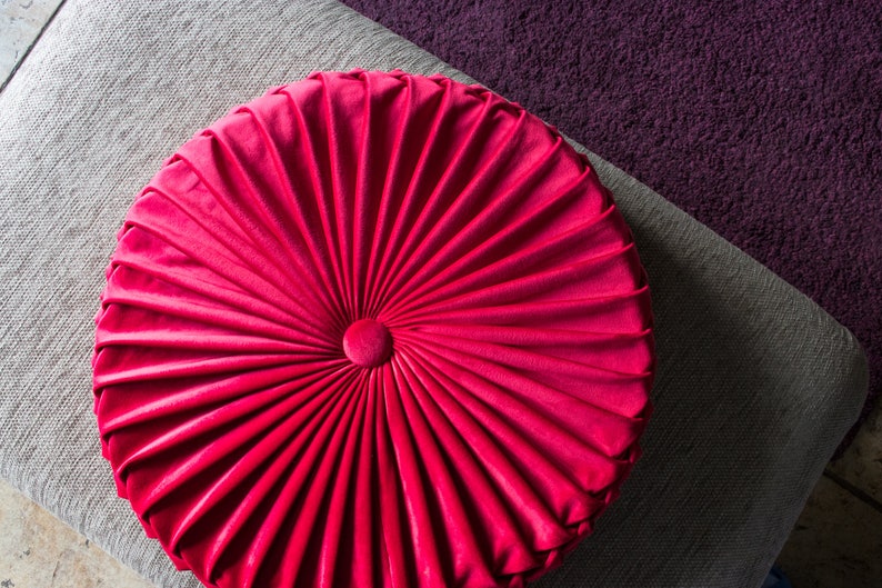 Floor pillow cushion for sitting Velvet decorative pillow 20 Red round seat cushion image 2