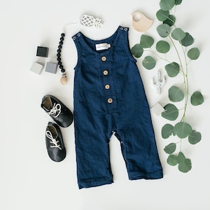 Babe Basics Linen Baby Romper // Navy // Blue Fall Baby Boy Romper // Fall Photoshoot Outfit // Baby Shower Gift // Photoshoot Outfit