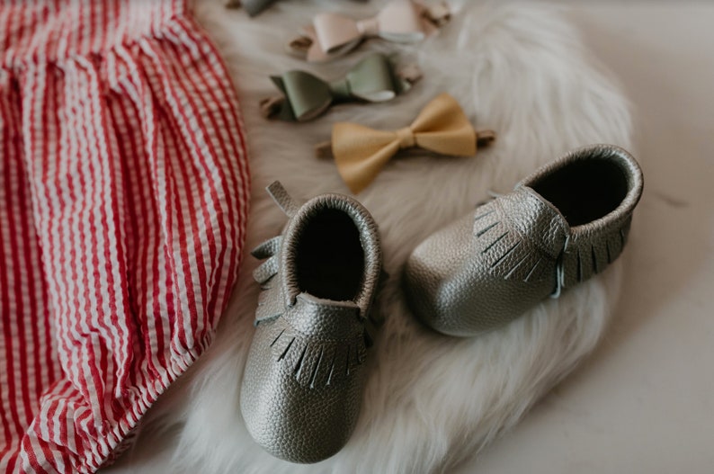 silver baby moccasins