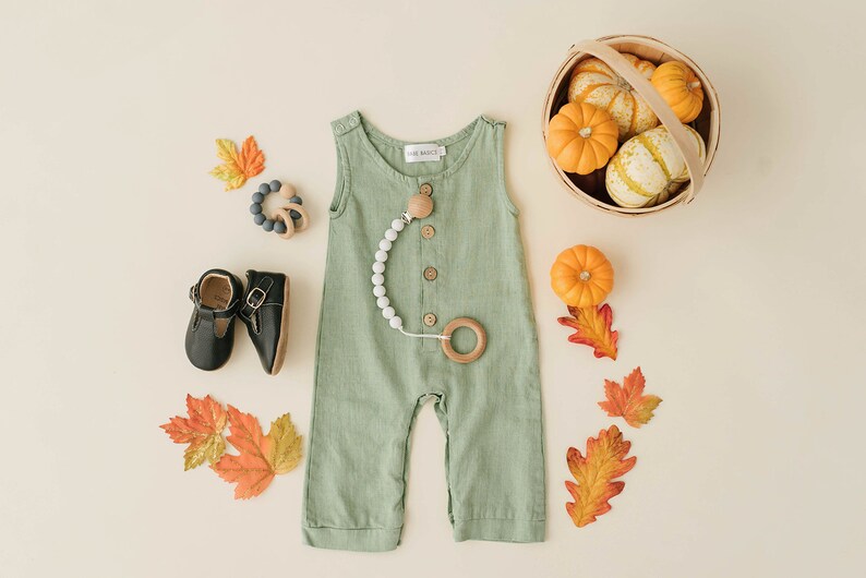 Babe Basics Linen Baby Romper // Sage // Green Spring Baby Boy Etsy