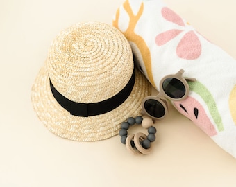 Baby Straw Hat for Summer | Unisex Baby Sun Hat with Chin Strap | Toddler Beach Hat | Lightweight Baby Hat | Baby Shower Gift