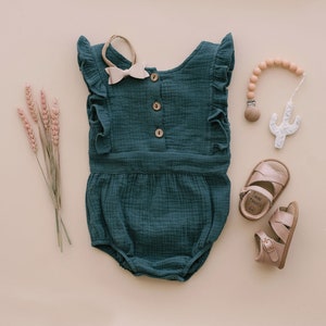 Backless Baby Romper – Cotton Summer Outfit with Flutter Sleeves – Girls Open Back Romper for Photos & Play