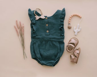 Backless Baby Romper – Cotton Summer Outfit with Flutter Sleeves – Girls Open Back Romper for Photos & Play | Baby Shower Gift