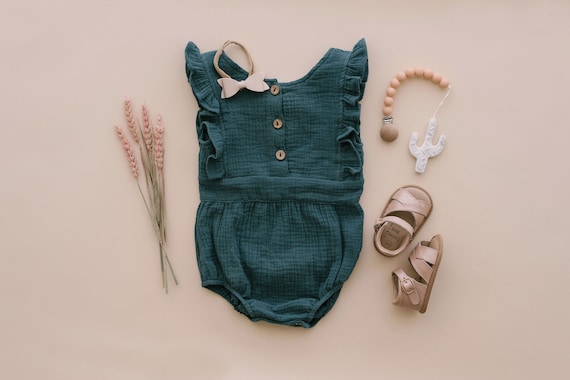 Backless Baby Romper – Cotton Summer Outfit with Flutter Sleeves – Girls Open Back Romper for Photos & Play