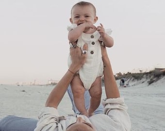 White Baby Romper | Cotton Baby Clothes | Summer Romper for Babies | Unisex Baby Outfit | Baby Shower Gift