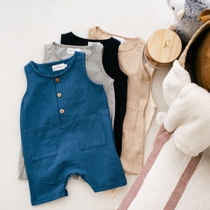 Babe Basics Cropped Linen Baby Romper // FREE SHIPPING // Baby Boy ...
