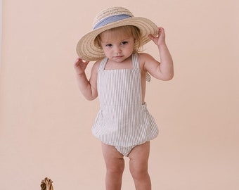 Babe Basics Striped Summer Baby Romper // White & Black Baby Romper // Halter Baby Romper