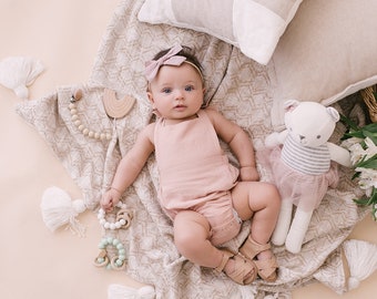 Babe Basics Blush Summer Baby Romper // Pink Baby Romper // Halter Baby Romper // Baby Romper // Linen Romper // Linen Baby Romper