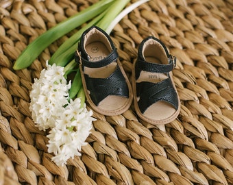 Black Leather Baby Sandals | Soft Sole Infant Shoes