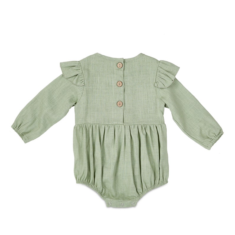 Linen Flutter Sleeve Romper by Babe Basics // Sage // Baby Etsy