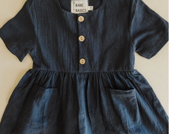 Navy Linen Baby Dress