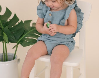 Seafoam Baby Romper | Cotton Baby Romper | Sleeveless Summer Outfit | Unisex Baby Clothes | Baby Shower Gift | Snap Romper