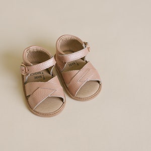 Blush Baby Sandals | Genuine Leather Baby Girl Shoes | Soft Sole Infant Sandals | Summer Shoes for Baby & Toddler | Babe Basics