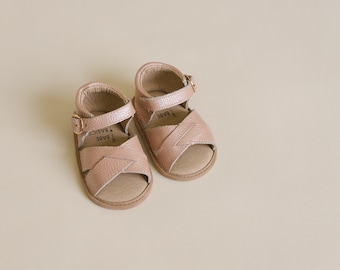 Blush Baby Sandals | Genuine Leather Baby Girl Shoes | Soft Sole Infant Sandals | Summer Shoes for Baby & Toddler | Babe Basics