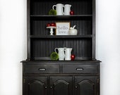 Sold Farmhouse 2 pc Black Hutch, Black China Cabinet, fixer upper Style hutch, open shelves, shipping not included