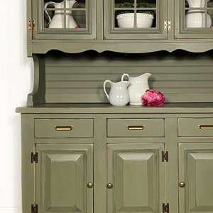 SOLD Green China Cabinet, Farmhouse Style China Cabinet, China Cabinet With Glass Doors ...