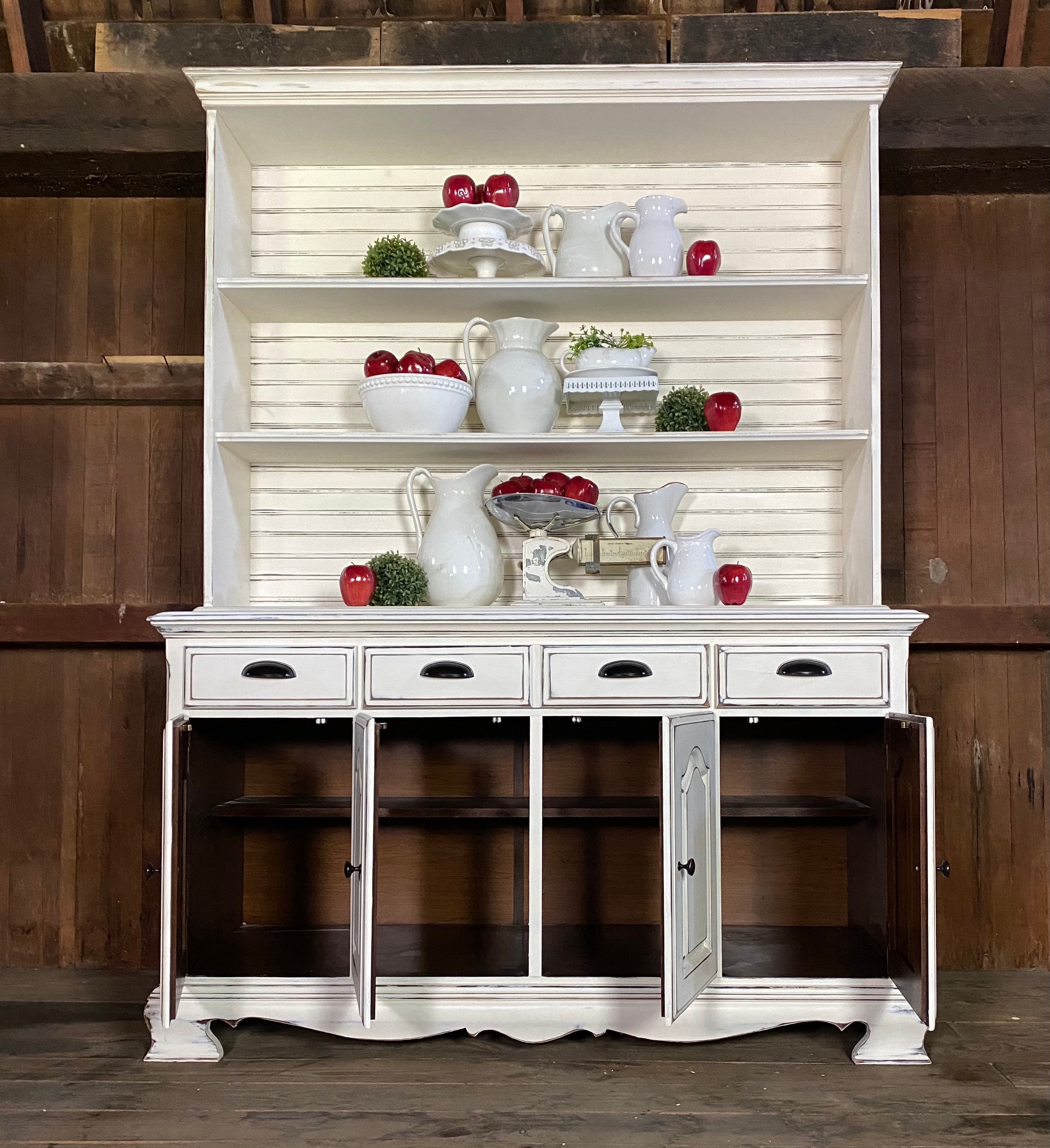 Large Farmhouse White 2 Piece Hutch Shipping is Additional Open