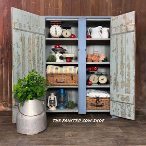 Blue cupboard, rustic primitive, lodge southwestern, industrial style, vintage furniture, beach cottage decor, shipping not included