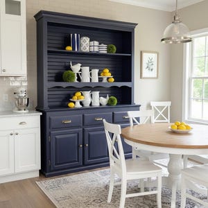Navy Blue China Cabinet, Open Shelves Hutch, Shipping is Not