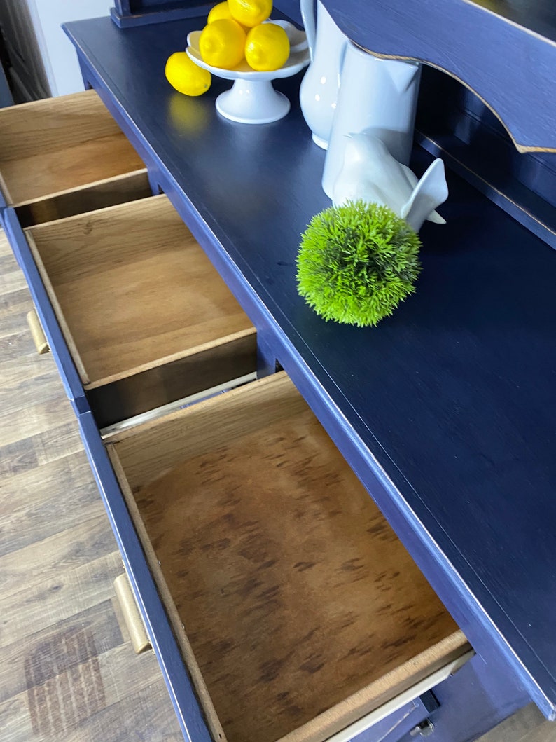 Navy Blue China Open Shelves Hutch Farmhouse Style Etsy