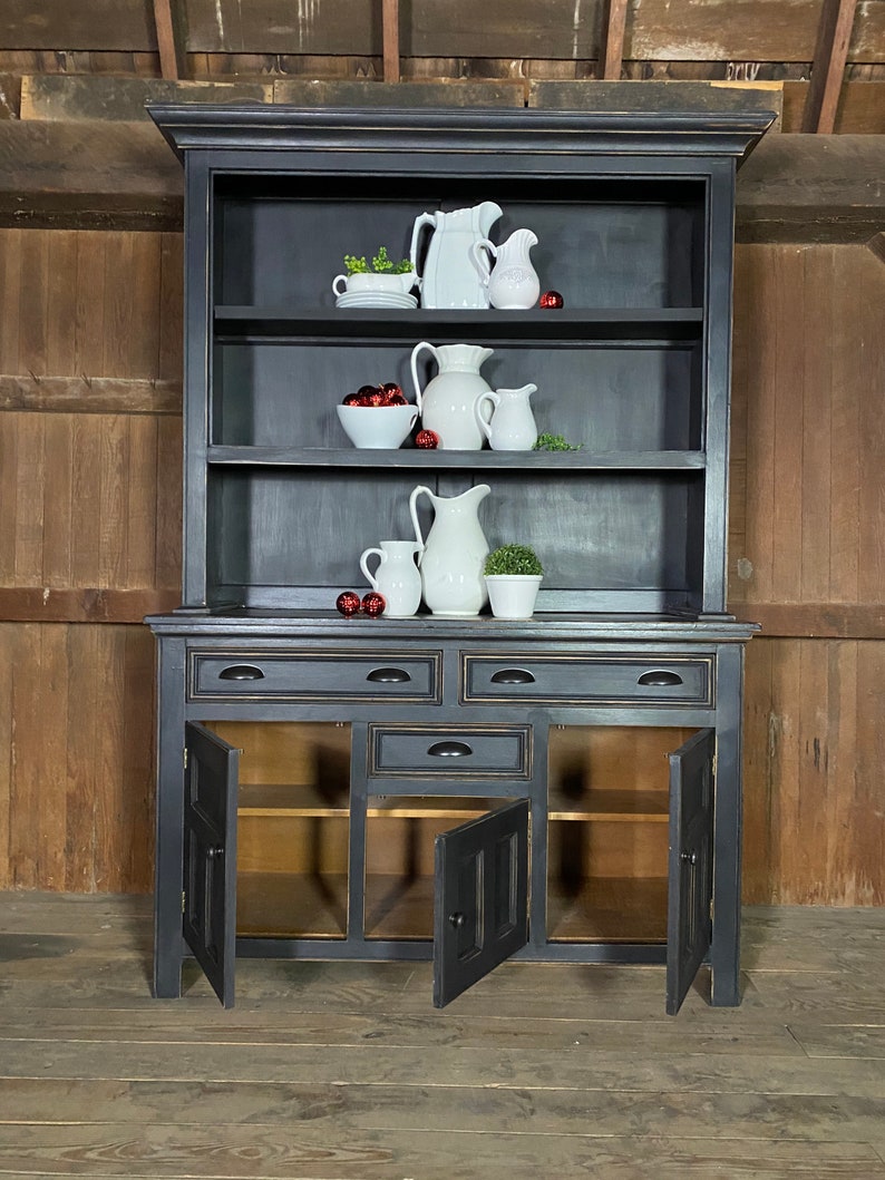 Custom Farmhouse Black Hutch Black China Cabinet Shipping | Etsy