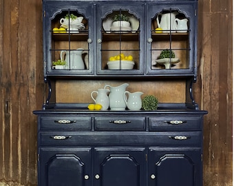 Dark Navy Blue China cabinet, farmhouse style China cabinet, Shipping Not Included ,