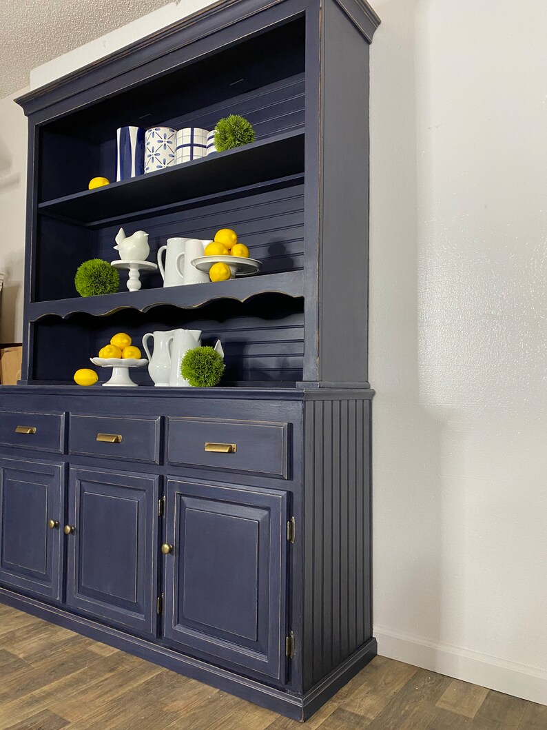 Navy Blue China Cabinet Open Shelves Hutch Farmhouse Style - Etsy
