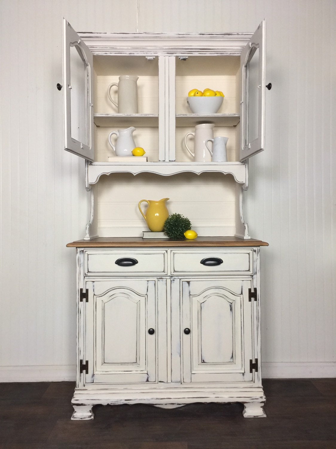 Sold White Farmhouse China Hutch Custom Painted Etsy