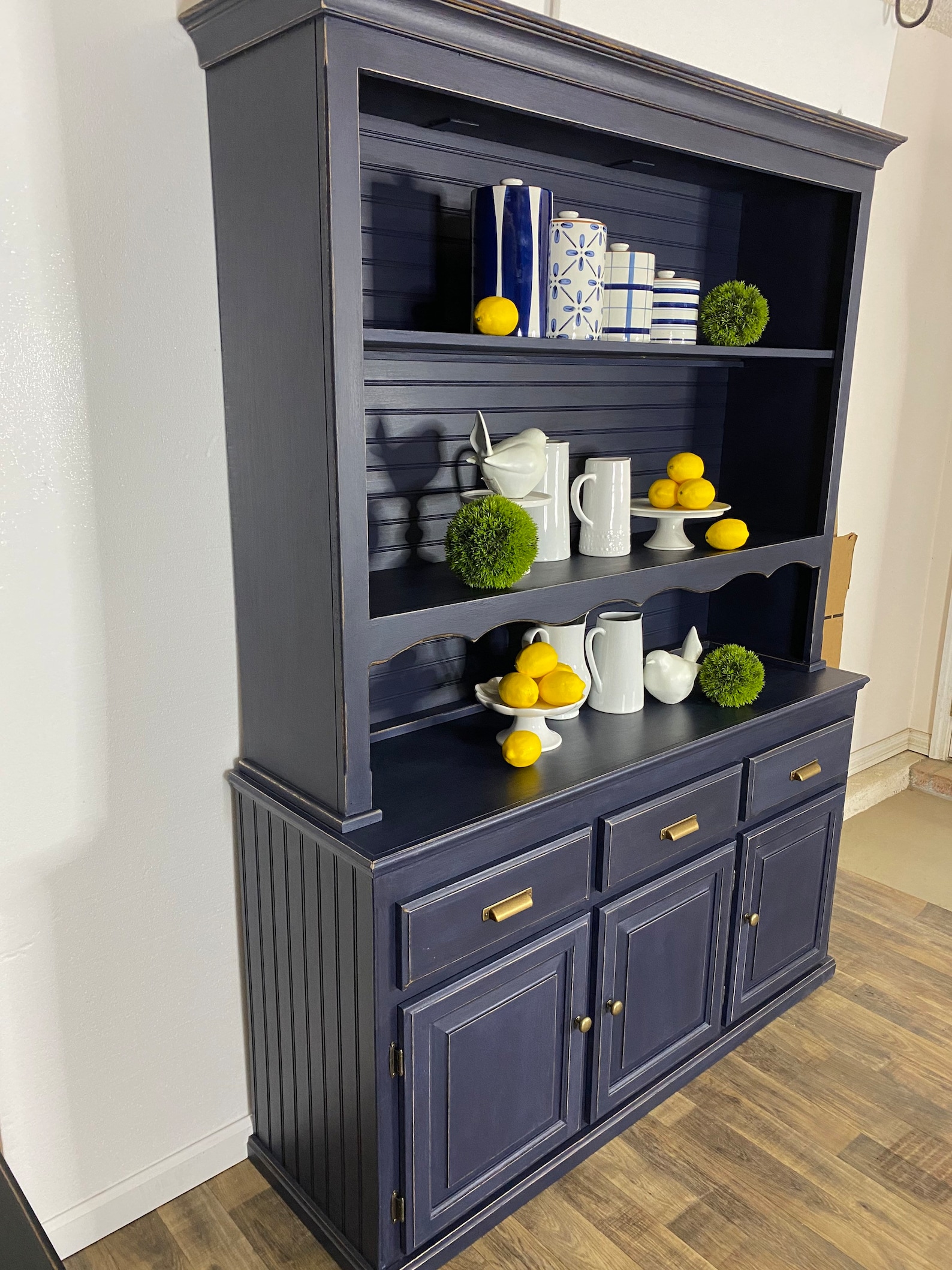 Navy Blue China Cabinet Open Shelves Hutch Farmhouse Style - Etsy