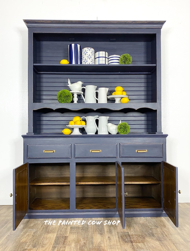Navy Blue China Cabinet Open Shelves Hutch Farmhouse Style - Etsy