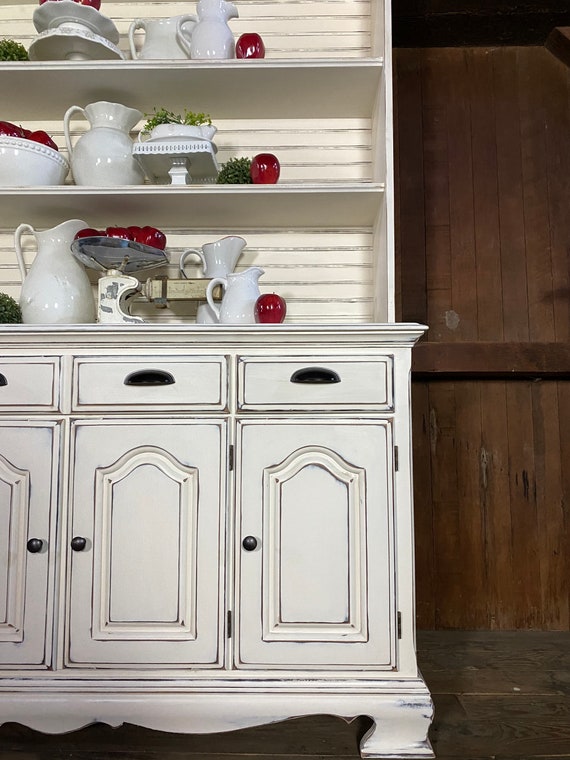 White farmhouse kitchen hutch deals