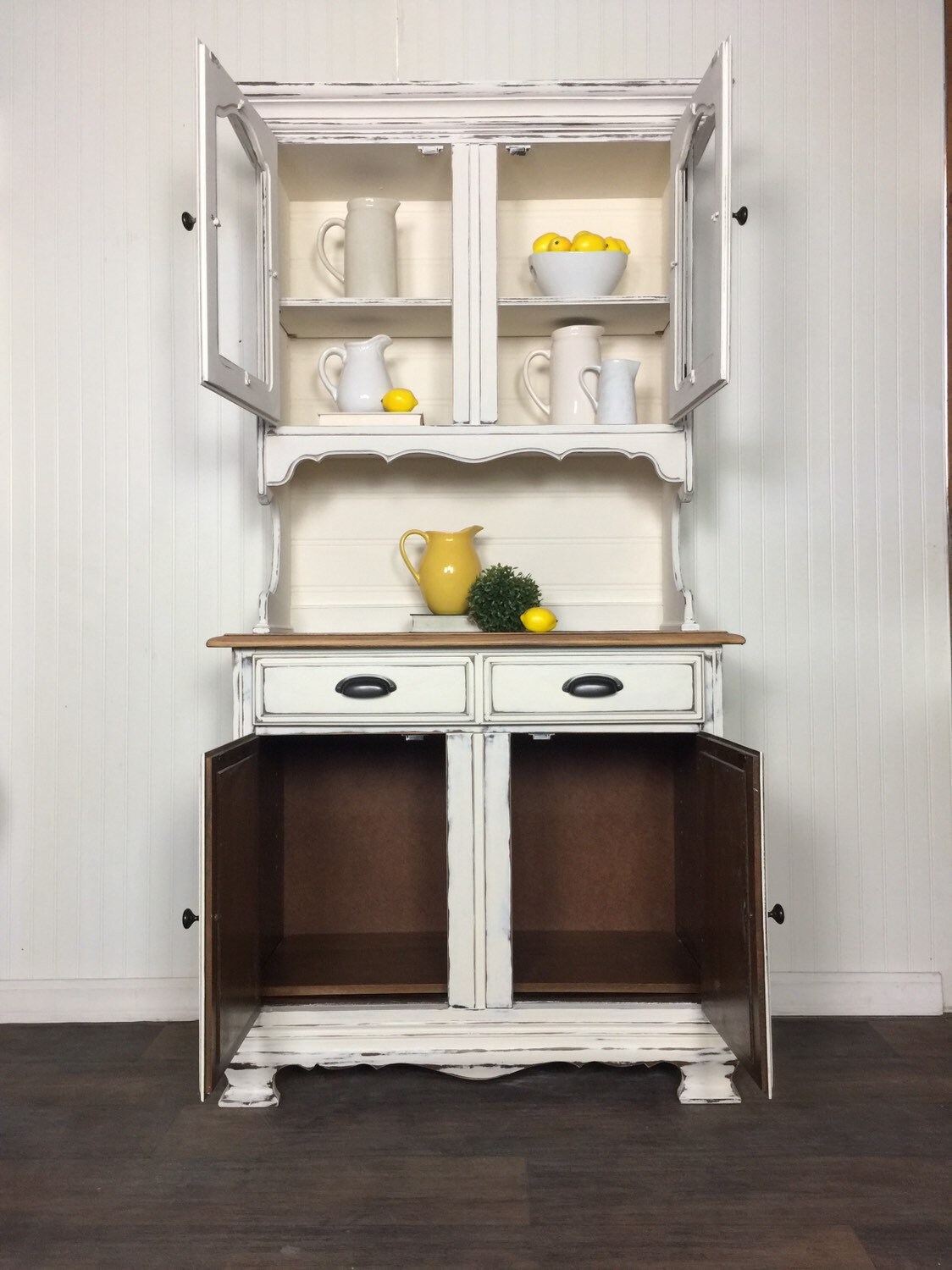 Sold White Farmhouse China Hutch Custom Painted Etsy