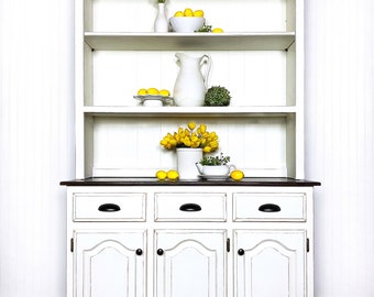 Reserved for Michele :Farmhouse White Hutch, shipping not included. Open shelves hutch, China cabinet with storage, large storage unit
