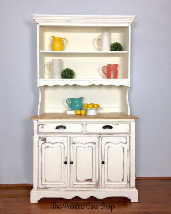 Sold Farmhouse White Distressed Hutch Shabby Chic China Distressed Hutch Shabby Chic, Distressed China Cabinet