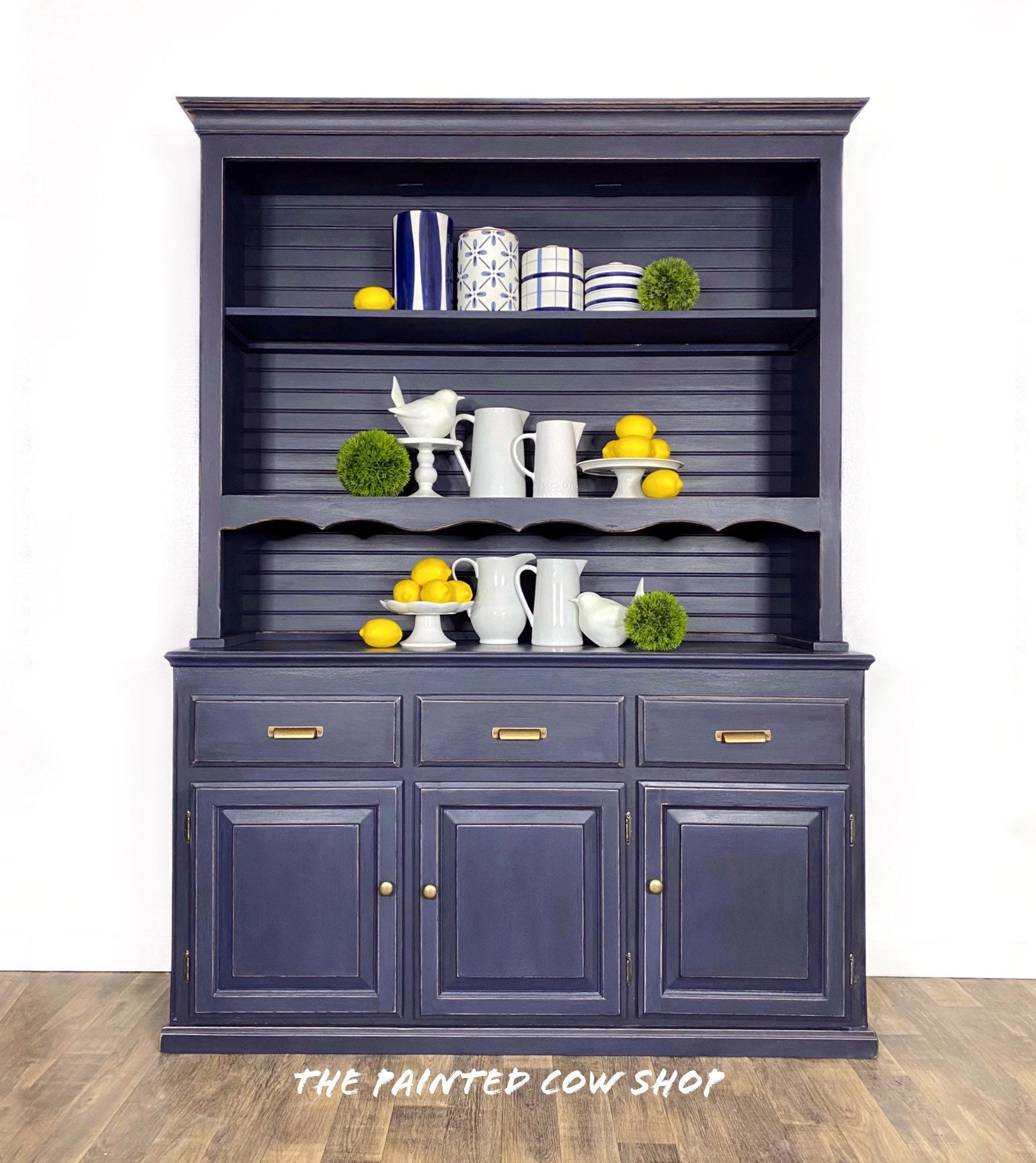 Navy Blue China Cabinet Open Shelves Hutch Shipping is Not FREE Farmhouse Style China Cabinet Modern Bookcase Etsy