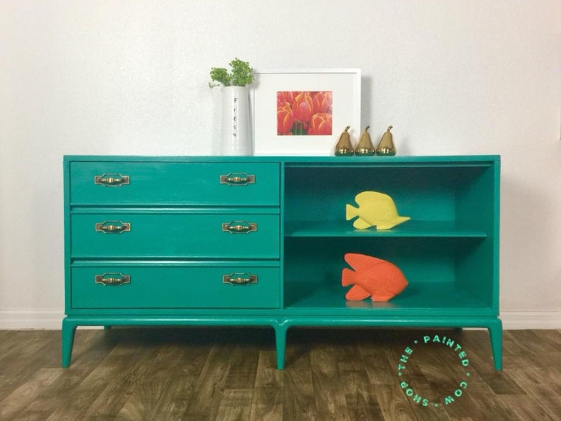 SOLD Turquoise buffet sideboard entertainment storage unit