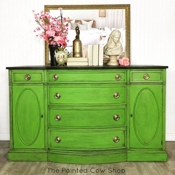 Green Hand Painted Vintage Buffet Farmhouse Sideboard Hutch Tv Etsy
