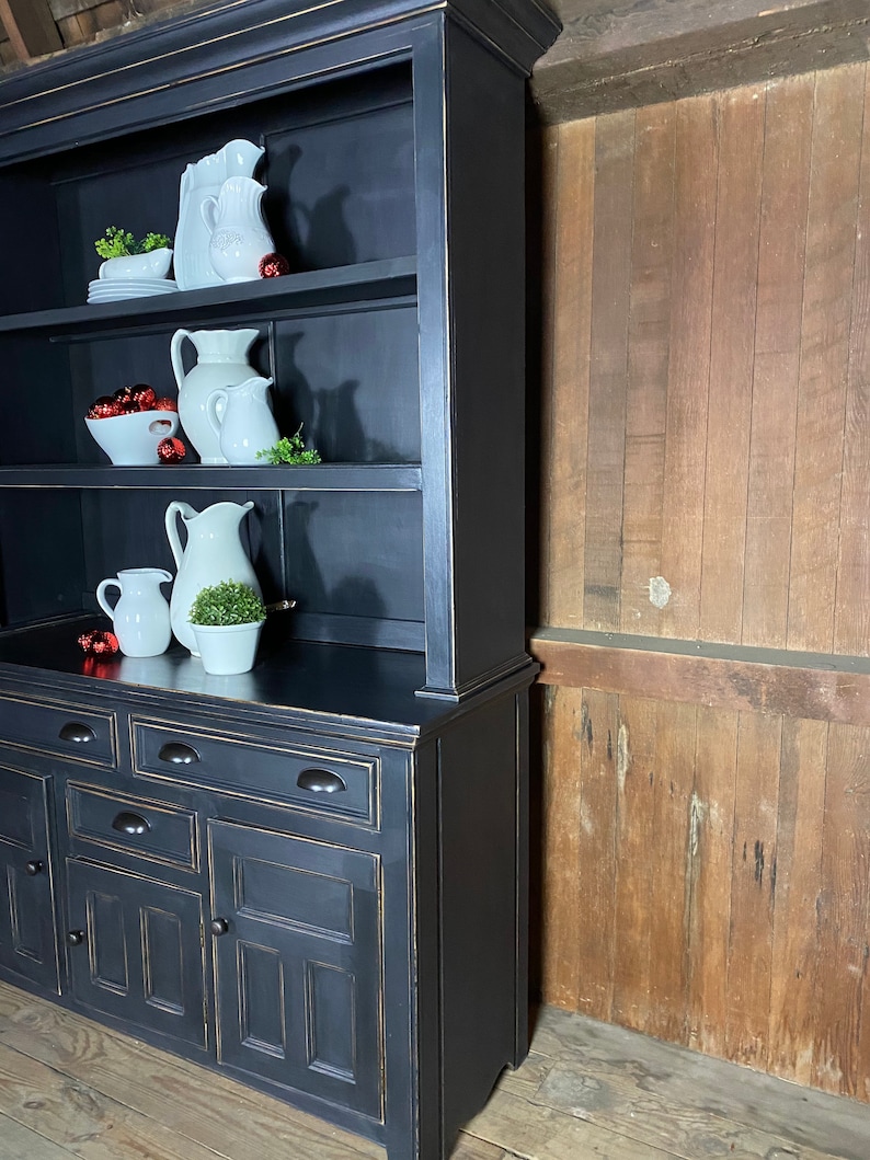Available Custom Farmhouse Black Hutch Black China Cabinet | Etsy