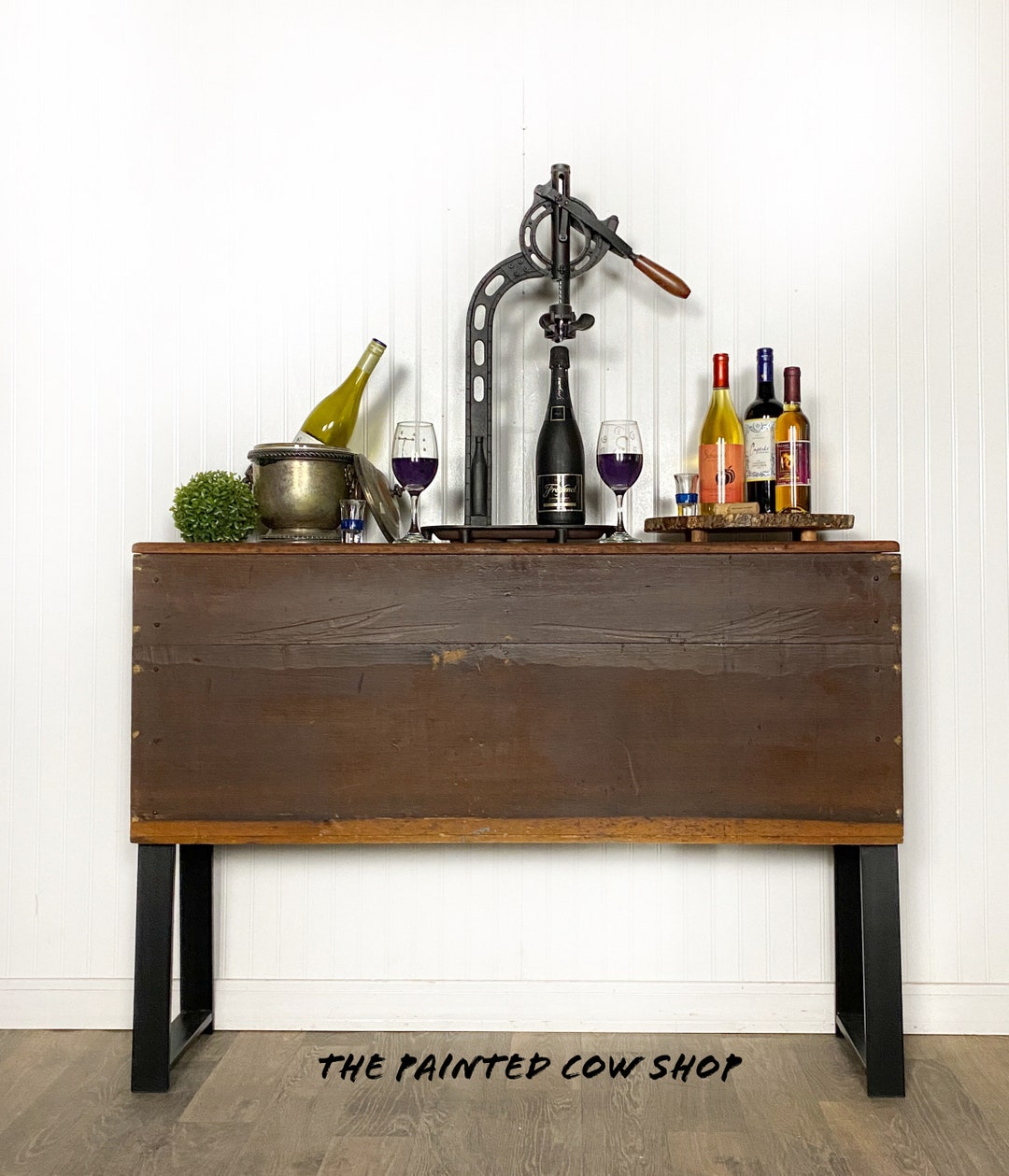 Unique Bar Table With Storage , Antique Hall Table, Vintage Tool Box , Narrow Entryway Table