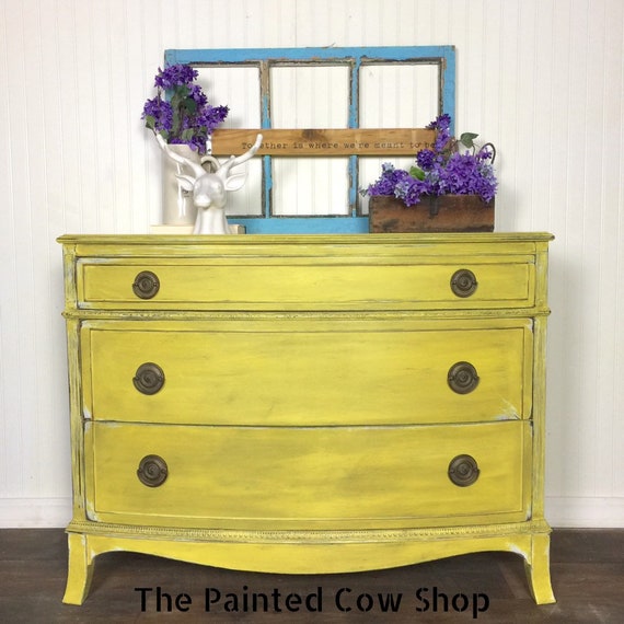 Antique Rustic Yellow Farmhouse Dresser Three Drawers Etsy