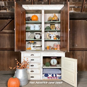 Step back Cupboard, Antique White Cabinet, Vintage Hutch,primitive , Early American shipping not included