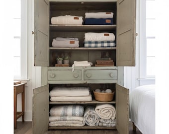 Early American Green Gray Cupboard, Antique Pantry Hutch Shipping not included.