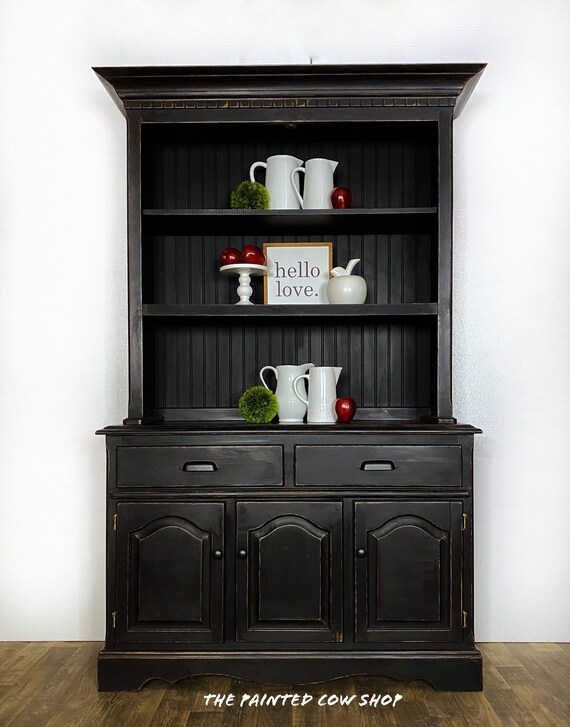 Sold Black Hutch Black China Cabinet modern Style Hutch Open