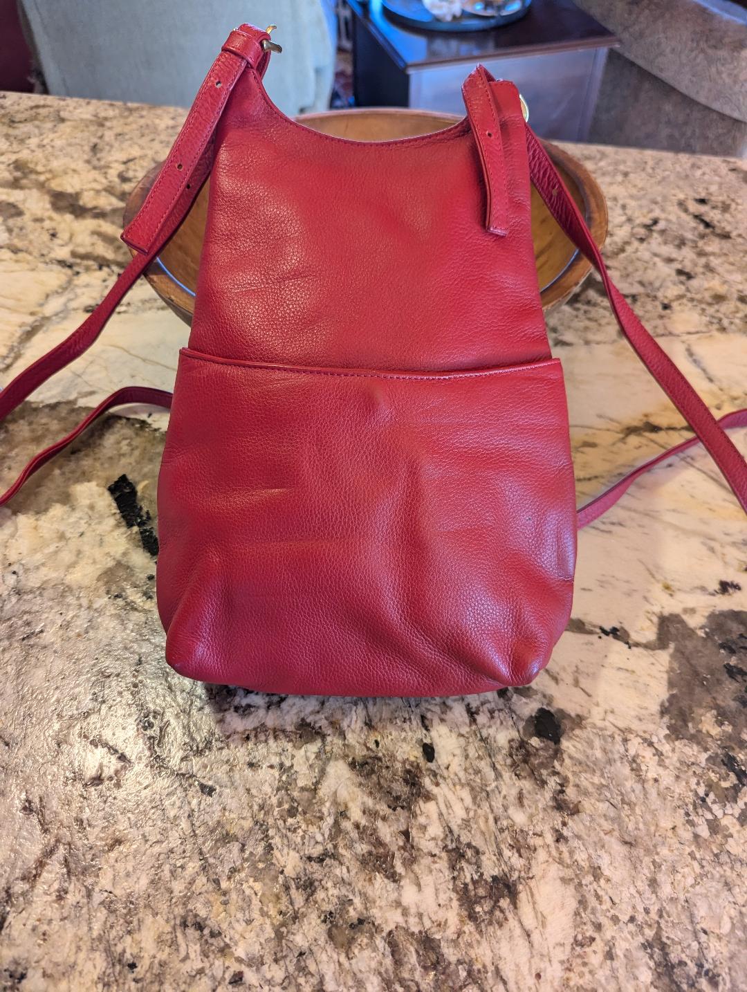 JP Ourse Dark Red Pebbled Leather Kangaroo Backpack Shoulder Bag Purse JP Ourse & Cie red berry Pebble Leather Travel Crossbody Bag  main image 3
