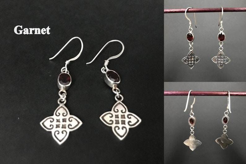 Handmade Close Net Design Amethyst Citrine Garnet Earrings 925 Sterling Silver Jewelry Style Fashion Earring Jewellery Woman Gift Female