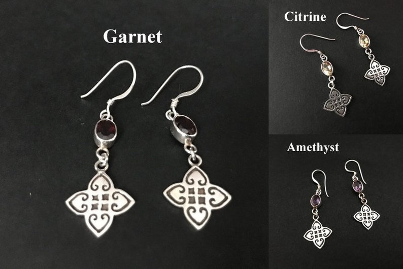 Handmade Close Net Design Amethyst Citrine Garnet Earrings 925 Sterling Silver Jewelry Style Fashion Earring Jewellery Woman Gift Female
