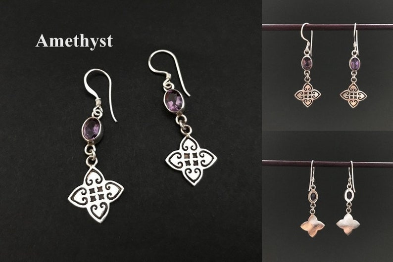 Handmade Close Net Design Amethyst Citrine Garnet Earrings 925 Sterling Silver Jewelry Style Fashion Earring Jewellery Woman Gift Female