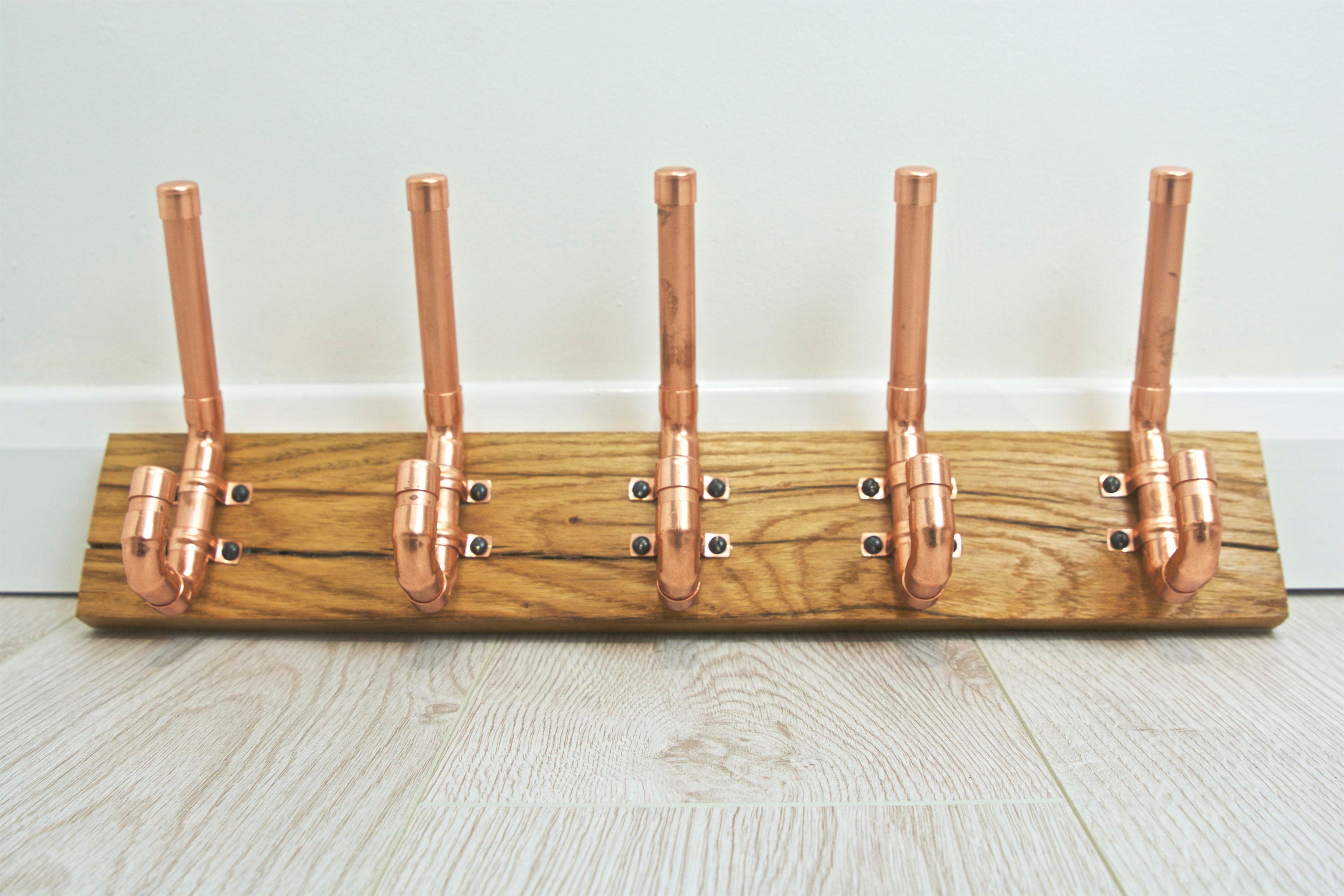 Industrial 5 Peg Copper Pipe Coat Rack Fitted on Solid Oak Etsy