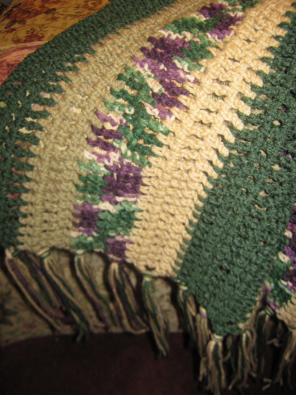 Hand Made Crocheted Blanket/afghan/throw in Dark Green Beige Etsy