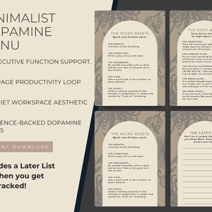 Dopamine Menu Aide-mémoire de 4 pages Boîte à outils des fonctions exécutives Système de productivité Planificateur TDAH Téléchargement numérique
